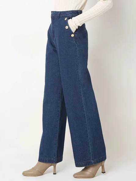 DARK BLUE HIGH RISE WIDE LEG JEANS - Image 4