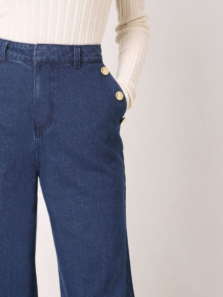 DARK BLUE HIGH RISE WIDE LEG JEANS - Image 7