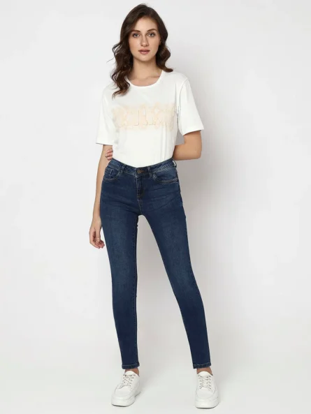 DARK BLUE MID RISE WENDY SKINNY FIT JEANS - Image 3