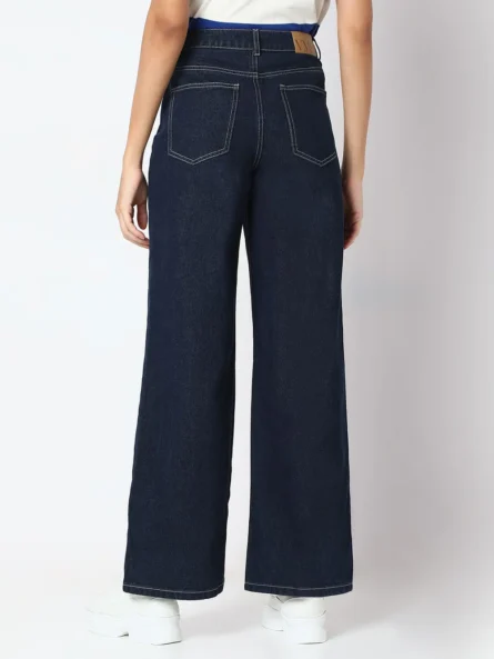 DARK BLUE WIDE LEG HIGH RISE JEANS - Image 6