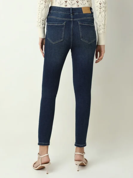 BLUE HIGH RISE DOUBLE BUTTON SLIM JEANS - Image 4