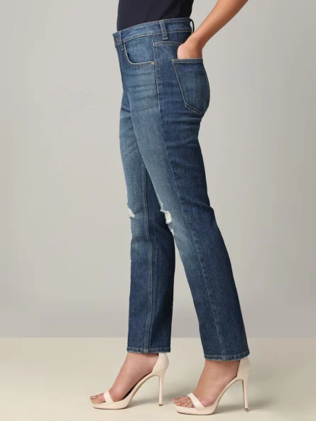 MID-BLUE DISTRESSED STRAIGHT FIT JEANS - Image 5
