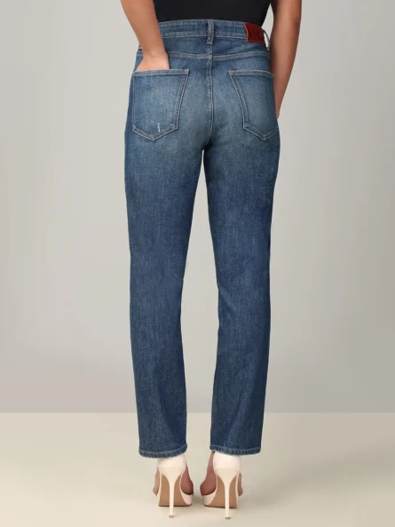 MID-BLUE DISTRESSED STRAIGHT FIT JEANS - Image 4